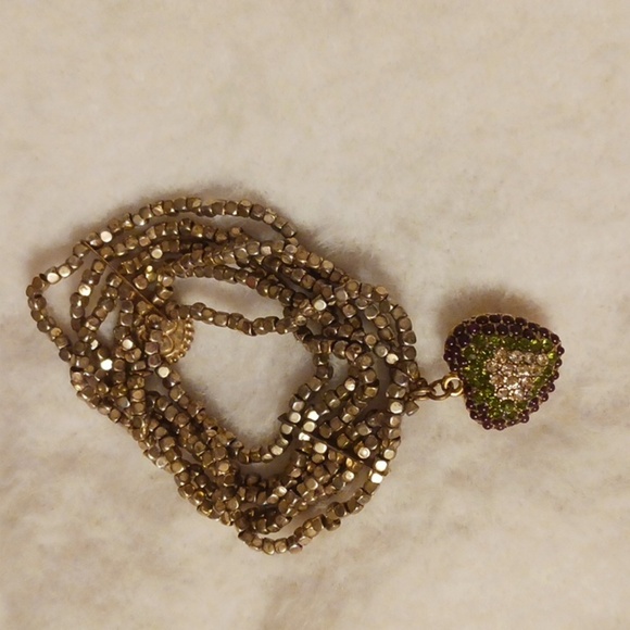 Jessica Simpson Y2K GREEN Pave HEART BEADED Multi-Strand Bracelet Sparkle CUTE - Picture 2 of 7